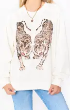 Simon Pullover ~ Cream Dancing Tiger Graphic(XS)