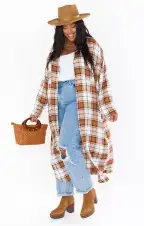 Leo Button Down Tunic ~ Tan Plaid(XS)