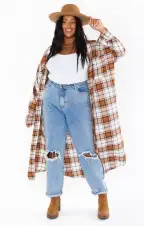 Leo Button Down Tunic ~ Tan Plaid(XS)
