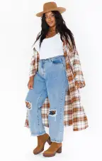 Leo Button Down Tunic ~ Tan Plaid(XS)