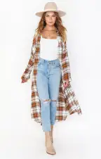 Leo Button Down Tunic ~ Tan Plaid(XS)