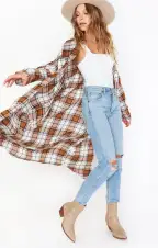 Leo Button Down Tunic ~ Tan Plaid(XS)