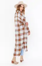 Leo Button Down Tunic ~ Tan Plaid(XS)