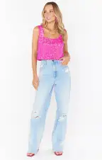 Tara Crop Top ~ Pink Disco Sequin(XS)