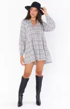 Birdie Mini Dress ~ Windowpane Plaid(XS)