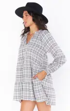 Birdie Mini Dress ~ Windowpane Plaid(XS)
