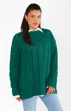 Day to Day Tunic Sweater ~ Emerald Cable Knit(XS)