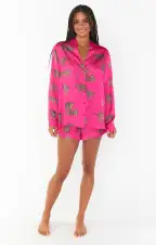 Early Riser PJ Set ~ Fuschia Feline Fine Silky(XS)