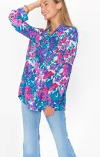 Smith Button Down ~ Magenta Blooms(XS)
