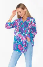 Smith Button Down ~ Magenta Blooms(XS)