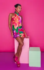 Jasmine Halter Mini Dress ~ Water Lily(XS)