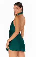 Jasmine Halter Mini Dress ~ Deep Emerald Luxe Satin(XS)