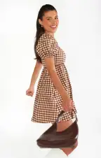 Smitten Babydoll Dress ~ Brown Gingham(XS)