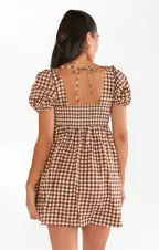 Smitten Babydoll Dress ~ Brown Gingham(XS)