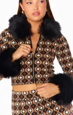 Zermatt Zip Up ~ Neutral Geo Jacquard Faux Fur(XS)