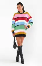 Ember Tunic Sweater ~ Multi Stripe Knit(XS)