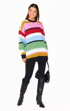 Ember Tunic Sweater ~ Multi Stripe Knit(XS)