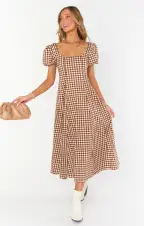 Mia Midi Dress ~ Brown Gingham(XS)