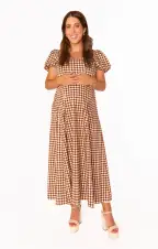 Mia Midi Dress ~ Brown Gingham(XS)