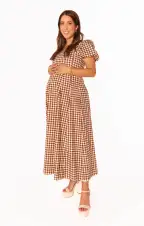 Mia Midi Dress ~ Brown Gingham(XS)