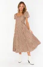 Mia Midi Dress ~ Brown Gingham(XS)