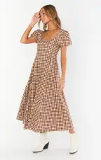 Mia Midi Dress ~ Brown Gingham(XS)