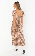 Mia Midi Dress ~ Brown Gingham(XS)