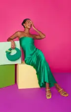 Taylor Tube Dress ~ Clover Green Luxe Satin(XS)