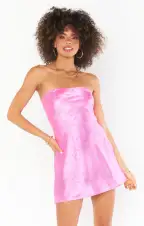 Taylor Tube Mini Dress ~ Bright Pink Rose Satin(XS)