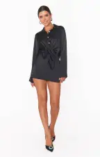 Smith Button Down ~ Black Luxe Satin(XS)