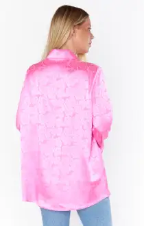 Smith Button Down ~ Bright Pink Rose Satin(XS)