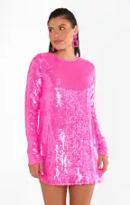 Maddison Mini Dress ~ Bright Pink Sequins(XS)