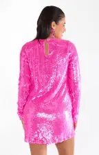 Maddison Mini Dress ~ Bright Pink Sequins(XS)