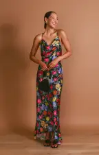Hailey Slip Dress ~ Charm Peony Black Luxe Satin(XS)
