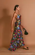 Hailey Slip Dress ~ Charm Peony Black Luxe Satin(XS)