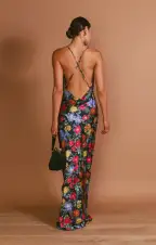 Hailey Slip Dress ~ Charm Peony Black Luxe Satin(XS)