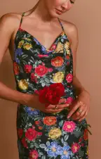 Hailey Slip Dress ~ Charm Peony Black Luxe Satin(XS)