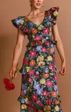 Lindsay Midi Dress ~ Charm Peony Black Luxe Satin(XS)