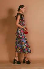 Lindsay Midi Dress ~ Charm Peony Black Luxe Satin(XS)