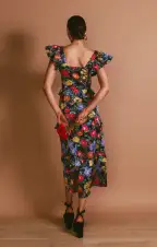 Lindsay Midi Dress ~ Charm Peony Black Luxe Satin(XS)