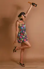 Julie Mini Dress ~ Charm Peony Black Luxe Satin(XS)