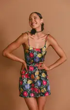 Julie Mini Dress ~ Charm Peony Black Luxe Satin(XS)