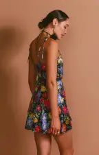 Julie Mini Dress ~ Charm Peony Black Luxe Satin(XS)