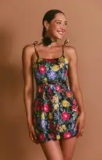 Julie Mini Dress ~ Charm Peony Black Luxe Satin(XS)