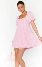 Smitten Babydoll Dress ~ Rosette Mesh Pink(XS)