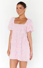 Smitten Babydoll Dress ~ Rosette Mesh Pink(XS)