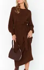 Barb Sweater Dress ~ Chocolate Cable Knit(XS)