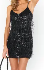 Sparks Fly Mini Dress ~ Black Beaded Fringe(XS)