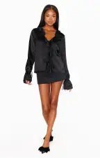Adela Ruffle Top ~ Black Luxe Satin(XS)