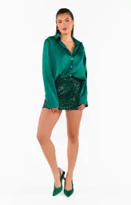 Smith Button Down ~ Emerald Luxe Satin(XS)